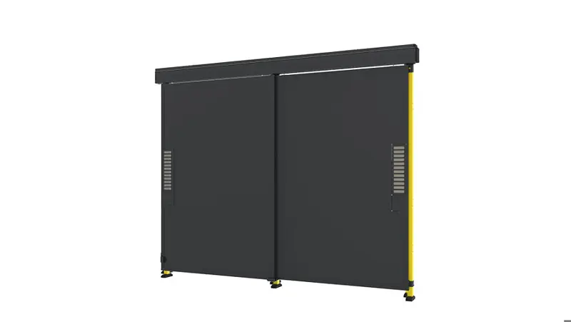 open double sliding door for machine guarding with sheet metasl panels from axelent