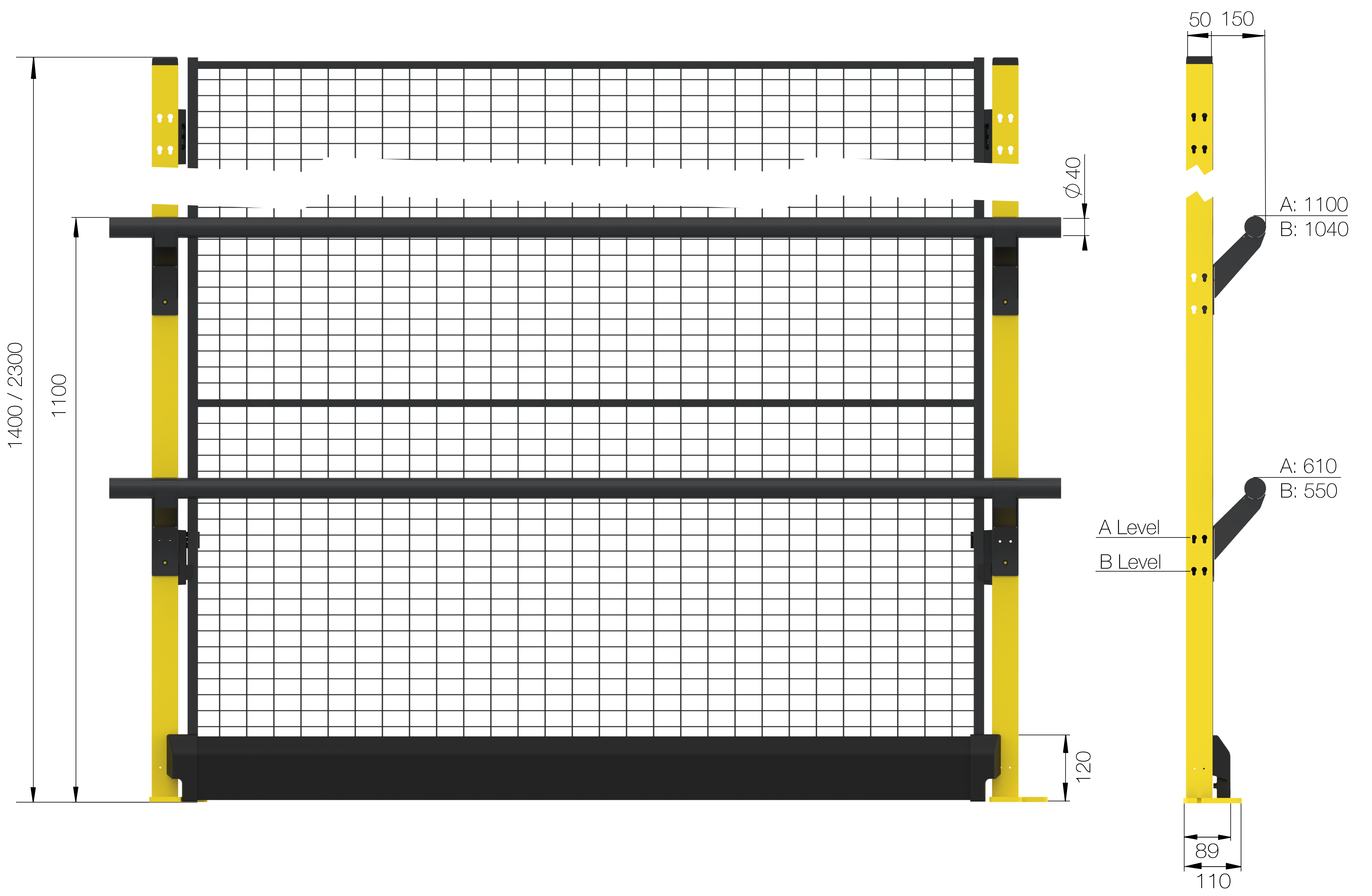 Höhe 2300 mm ohne Elemente