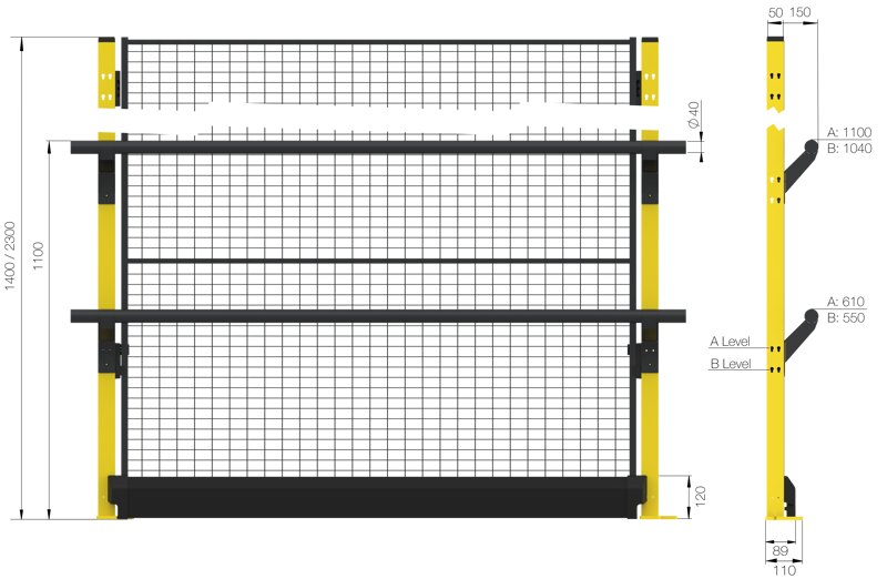 Höhe 2300 mm ohne Elemente